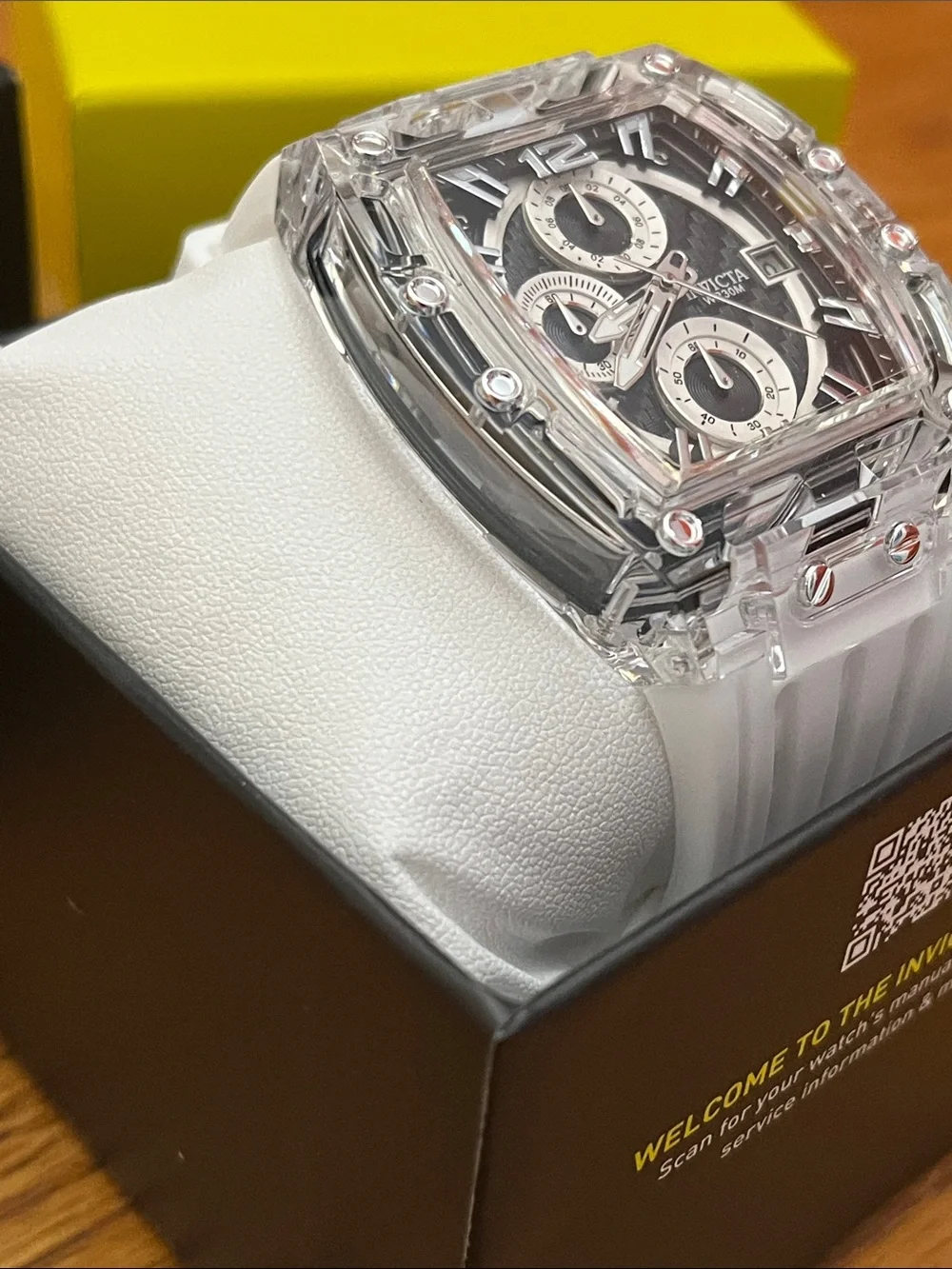 Invicta Transparent Case Watch - Black Dial, White Strap